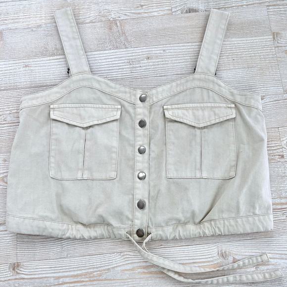 Free People Palm Desert Denim Crop Tank |‎ Ivory Size Small - Picture 1 of 7